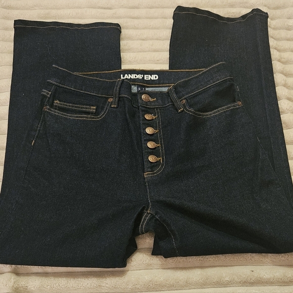 New Lands End High Rise Kick Flare Ankle Jean Style Wmn's Stretch Sz 8  Dk Rinse - Picture 4 of 7